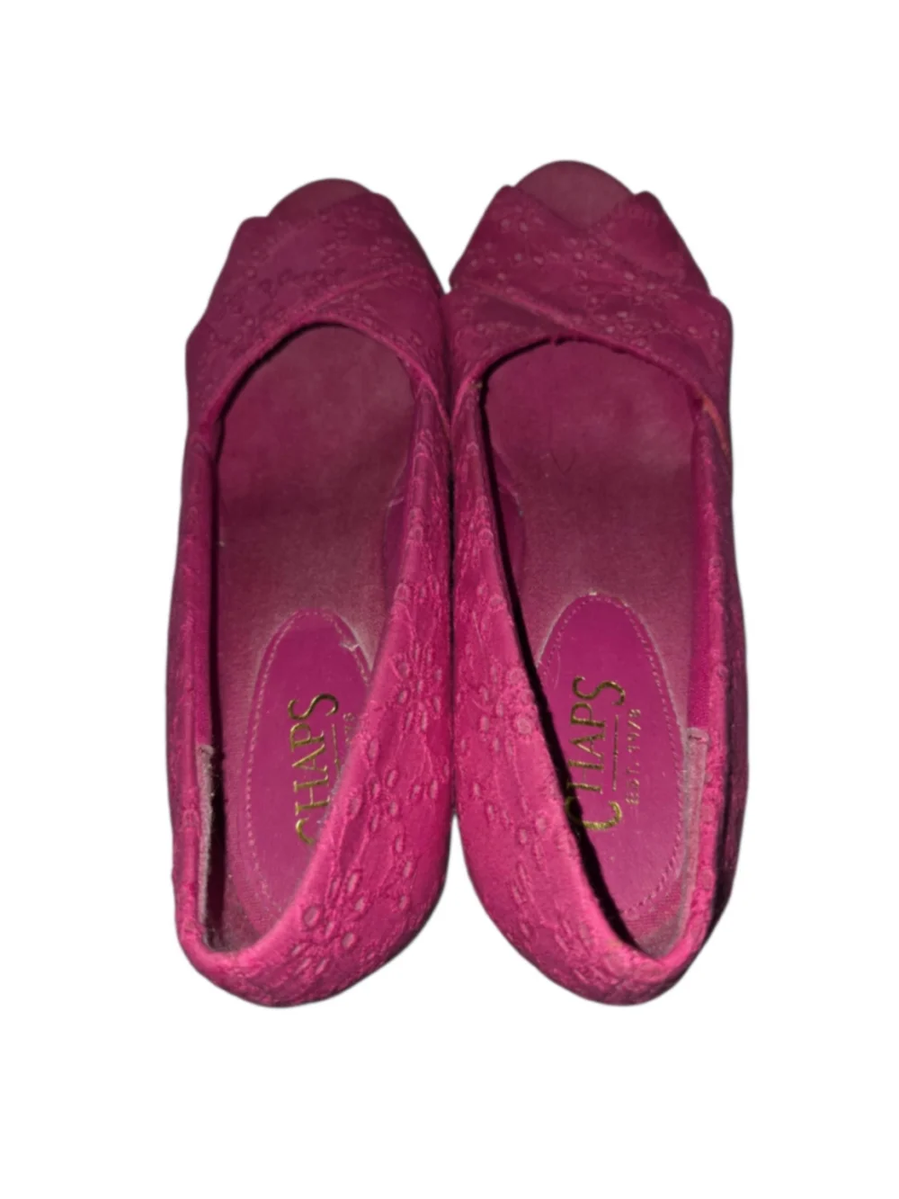 Women's size 9.5 Chaps Dakoda Pink Eyelet Espadrille Wedge Sandals